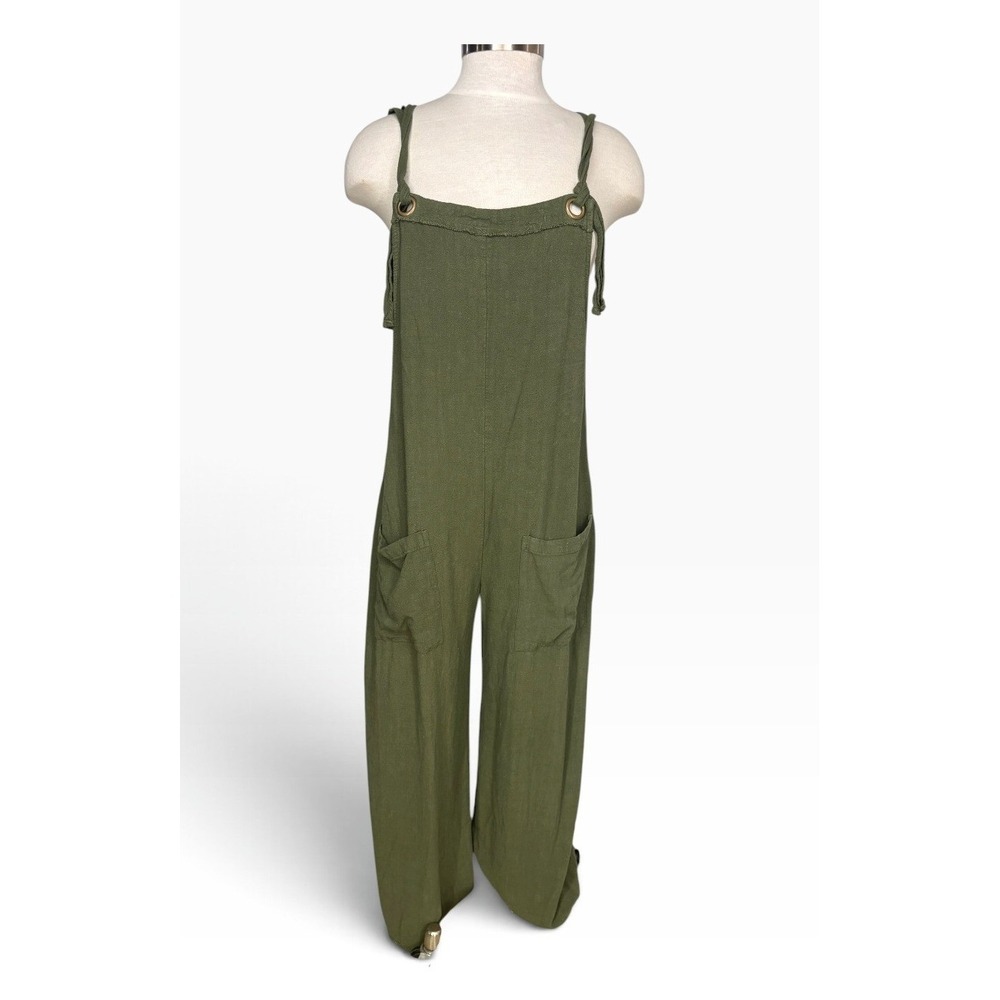 Natural Life Carly Linen Blend Jumpsuit Olive Wide Leg Utility Pocket Boho